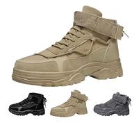 Momolaa Men's Winter Work Boots Warm Faux Fur Lined Ankle Booties Cold Weather High Top Work Shoes Fleece Lined Lace up Casual Hiking Outdoor Trekking Boot Khaki Footwear Gift Size 6.5