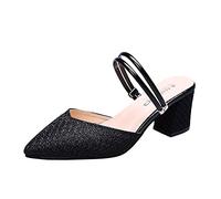 Momolaa Mules with Closed Pointed Toe Low Block Chunky Heeled Sandal Backless Slip on Mules Comfortable Casual Open Back Dress Pumps Shoes SIZE 5 A0_Black Clearance
