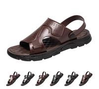 Momolaa New Mens Casual Leather Sandals 2025 uk 7.5 Open Toe Soft Comfort Fit Walking Sandals Clogs Summer Shoes Men's Sliders with Back Strap #003_Brown