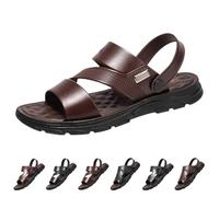 Momolaa New Mens Casual Leather Sandals 2025 uk 7.5 Open Toe Soft Comfort Fit Walking Sandals Clogs Summer Shoes Men's Sliders with Back Strap #002_Brown