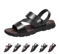 Momolaa New Mens Casual Leather Sandals 2025 uk 8 Open Toe Soft Comfort Fit Walking Sandals Clogs Summer Shoes Men's Sliders with Back Strap #002_Black