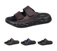 Momolaa New UK 7.5 Mens Hook and Loop Slide Sandal Adjustable Double Strap Summer Sliders Indoor and Outdoor Black Brown Navy Summer Holiday Beach Shoes Gift Footwear Brown