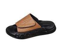 Momolaa New UK 7 Men's Adjustable Slide Sandals Soft Cushion Fashion Open Toe Beach Pool Slippers Summer Sliders Indoor and Outdoor Black Brown Navy Summer Holiday Beach Shoes Gift Footwear Brown
