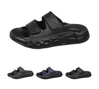 Momolaa New UK 8.5 Mens Hook and Loop Slide Sandal Adjustable Double Strap Summer Sliders Indoor and Outdoor Black Brown Navy Summer Holiday Beach Shoes Gift Footwear Black