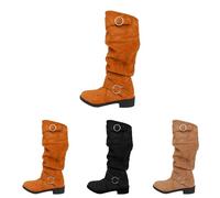 Momolaa Orange Knee High Boots Women Slouchy Faux Suede Buckle Tall Block Low Heel Boots Round Toe Under Knee High Pull on Fall Weather Winter Long Boot Footwear Gift UK 4