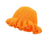 Momolaa Orange Women's Boho Crochet Ruffle Brim Bucket Hat Foldable Hat Cute Knit Floppy Cap Beanies for Ladies Girl UK