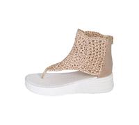 Momolaa Platform Gladiator Sandals for Women UK 6 Open Toe High Top Knit Wedge Sandals with Back Zipper Cutout Arch Support Summer Shoes Toepost_Beige Sandles