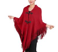 Momolaa Shawl Wraps for Women,Elegant Knit Cape Open Front Poncho Scarf Blanket Cardigan Coat with Button,Shawl Wrap Open Front Cardigans for Women Ladies Solid Poncho Cape A1_Watermelon Red