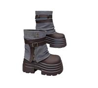 Momolaa Size 3.5 Women's High Platform Fold Over Buckle Ankle Boots Height Increasing Goth Punk Combat Boots Y2k Brown Footwear