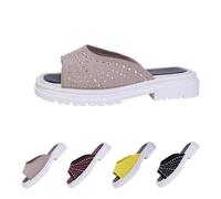 Momolaa Size 4.5 WOMEN Rhinestone Sliders Sandals,Ladies Knit Flat Sandals with Rhinestone Slip on Holiday Mule Slider Shoes Pink Footwear Clearance