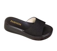 Momolaa Size 4.5 WOMENS Platforms Slides Sandals Low Wedges Comfortable Lightweight Summmer Casual Slip on Mules Slippers Black Footwear Clearance