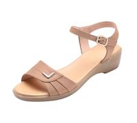 Momolaa Size 4 WOMENS Sandals Low Wedge Buckle Ankle Strap Wedge Sandal Casual Summer Open Toe Wedges Shoes Comfortable Sandals Classic Ladies Khaki Footwear Clearance