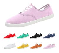 Momolaa Size 5.5 Women's Canvas Casual Shoes Flat Pumps Plimsolls Canvas Slip-On Sneakers Half Lace Up Plimsoles for Unisex Women Z0_Sale Clearance Pink