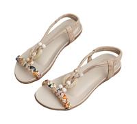 Momolaa Size 5 Flat Sandals for Women Wide Width Boho Bohemian Braided Flat Sandals Comfort Walking Beach Ankle Elastic Summer Shoes for Vacation Beach Travel Casual Dressy Beige A Sandles