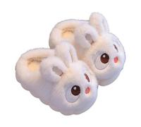Momolaa Size 5 Kids Unisex White Bunny Slippers, Open/Closed Back, Winter Plush Memory Foam, Anti-Slip Indoor/Outdoor House Shoes