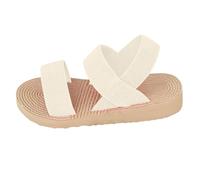 Momolaa Size 6 Women's Open Toe Elastic Strappy Flat Summer Sandals -Slip in Lightweight Comfy Shoe Ladies Footwear 002_White