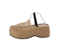 Momolaa Size 6 WOMENS Platform Clogs Mules Shoes,Woven Fishnet Vamp Flatform Backless Shoes Slippers Round Toe Slides Sandals Slip on Indoor Outdoor House Slippers Beige Footwear Clearance