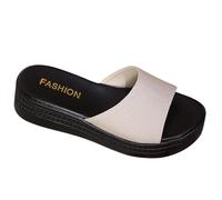 Momolaa Size 6 WOMENS Platforms Slides Sandals Low Wedges Comfortable Lightweight Summmer Casual Slip on Mules Slippers White Footwear Clearance