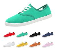Momolaa Size 7.5 Women's Canvas Casual Shoes Flat Pumps Plimsolls Canvas Slip-On Sneakers Half Lace Up Plimsoles for Unisex Women Z0_Sale Clearance Green