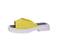 Momolaa Size 7 WOMEN Rhinestone Sliders Sandals,Ladies Knit Flat Sandals with Rhinestone Slip on Holiday Mule Slider Shoes Yellow Footwear Clearance