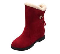 Momolaa Snow Boots Womens Size 5.5 Plush Wedge Heel Ankle Booties High Top Snow Boots Warm Fur Lined Winter Boots Suede Booties Comfortable Outdoor Anti-Slip Ankle Boots Red
