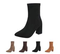 Momolaa UK 3.5 Block Heeled Ankle Boots for Women Suede Pointed Toe Pull on Ladies Ankle Boot Fall Winter Faux Suede Rouched Shoes Footwear Black