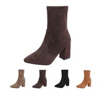 Momolaa UK 3.5 Block Heeled Ankle Boots for Women Suede Pointed Toe Pull on Ladies Ankle Boot Fall Winter Faux Suede Rouched Shoes Footwear Coffee