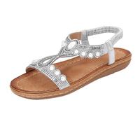 Momolaa UK 4.5 Clearance Sandals Womens Toe Post Bohemian Walking Sandal Bling Diamante Glitter Shoes Summer Flat Slip On Wedges Sandal Ladies Flip Flops C1_Silver