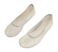 Momolaa UK 4.5 Lace Floral Flat Shoes for Ladies WOMEN Slip on Lace Ballet Flats Breathable Loafers Comfortable Cut out Boat Shoes Casual Ballerina Round Toe Pumps Shoe White Footwear Gift