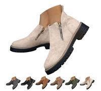 Momolaa UK 4.5 Women's Ankle Booties, Ladies Faux Suede Low Block Heel Double Side Zip Ankle Short Boots Chelsea Pull on Booties Casual Comfortable Western Boots Footwear 001_Beige
