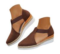 Momolaa UK 4.5 Womens Fashionable Espadrille Wedge Sandals T-Strap Buckle Ankle Strap Adjustable Low-Top Sneakers Closed Toe Stylish Platform Summer Shoes Footwear Gift A0_Brown