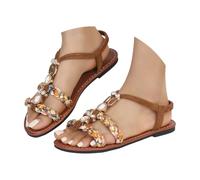 Momolaa UK 4.5 Womens Flat Sandals Wide Width Boho Bohemian Braided Flat Sandals Comfort Walking Ankle Elastic Summer Shoes for Vacation Beach Travel Casual Dressy Sandles C2_Brown