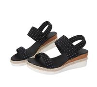 Momolaa UK 4.5 Women's Sandals CLEARANCE Womens Sling Back Wedge Open Toe Sandals Ankle Strap Sandal 6#Black