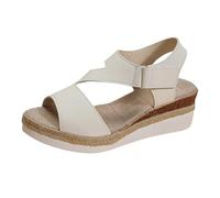 Momolaa UK 4.5 Women's Sandals CLEARANCE Womens Sling Back Wedge Open Toe Sandals Ankle Strap Sandal 2#Beige