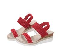 Momolaa UK 4.5 Women's Sandals CLEARANCE Womens Sling Back Wedge Open Toe Sandals Ankle Strap Sandal 6#Red
