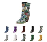 Momolaa UK 4 Women Fashion Wedge Cowboy Boots Pointed Toe Snakeskin Print Western Ankle Boots Cowgirl Boot Causal Party Blackish Green Footwear