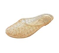 Momolaa UK 5.5 Clear Jelly Flats for Women Crystal Closed Toe Jellies Mule Sandals Slip On Jelly Slides Backless Shoes Casual Comfortable Summer Beach Slipper Sandals 003_Gold