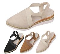 Momolaa UK 5 Closed Toe Sandals for Women Espadrilles Wedge Close Pointed Toe Elastic Ankle Strap Platform Sandals Backless Summer Shoes Beige Clearance