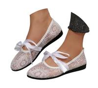 Momolaa UK 5 Lace Flower Ballet Flats for Women Round Square Toe Crochet Flats Comfy Breathable Dolly Shoes Slip On Bridal Shoes Pumps Gift Footwear D1_White