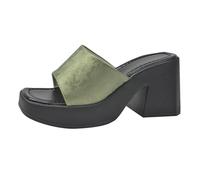 Momolaa UK 5 Low Block Heeled Slide Sandals Mule with Platform for Ladies WOMEN Square Open Toe Slide on Chunky Sandals Green Footwear Gift