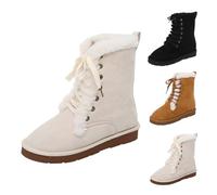 Momolaa UK 5 Women's Ankle Winter Boots Suede Faux Fur Lace up Snow Boots Warm Comfort Cozy Short Booties Fuzzy Ankle Booties for Cold Weather White Stylish Footwear Gifts