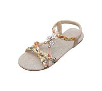 Momolaa UK 5 Womens Flat Sandals Wide Width Boho Bohemian Braided Flat Sandals Comfort Walking Ankle Elastic Summer Shoes for Vacation Beach Travel Casual Dressy Sandles B2_Beige