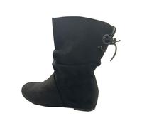 Momolaa UK 6.5 Ladies Wide Calf Ankle Boots Faux Suede Pull on Slouchy Short Booties Flat Heel Comfy Casual Wide Width Ankle Booties with Tie Back Footwear Black