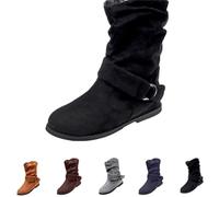 Momolaa UK 6.5 Slouchy Ankle Boots for Women No Heel,Flat Mid Calf Boots Side Zipper Ladies Pixie Slouch Boot Low Heel Booties Ankle Boot Fall Outdoor Shoe Short Booties Footwear Black