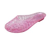 Momolaa UK 6 Clear Jelly Flats for Women Crystal Closed Toe Jellies Mule Sandals Slip On Jelly Slides Backless Shoes Casual Comfortable Summer Beach Slipper Sandals 003_Pink