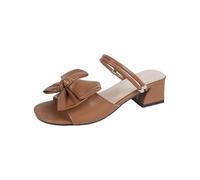 Momolaa UK 6 Clearance Womens Chunky Low Heel Diamante Sandals Ladies Square Toe Sparkly Rhinestone Mule Backless Shoe Slip On Square Toe Mule Slider 003_Brown