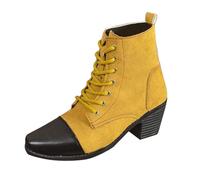 Momolaa UK 6 Denim Boot Lace up Short Chunky Stack Low Block Heels Ankle Boots for Women Ladies Two Tone Casual Fashion Ankle Boots Yellow Footwear Clearance