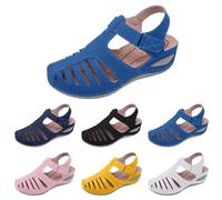 Momolaa UK 6 Womens Closed Toe Sandals, Summer Cutout Comfortable Retro Wide Fit Orthopedic Sandals Wedge Orthotic Arch Support Beach Walking Sandal Trendy Ladies Footwear Blue 2