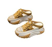 Momolaa UK 6 WOMEN'S Platform Clogs Chunky Mules Shoes Closed Toe Slippers Open Back Casual Walking Trainers Slip on Backless Sneaker Summer Breathable Shoes Yellow Footwear Gift