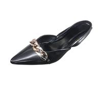 Momolaa UK 6 Women's Point Toe Heels Slingback Pumps Shoes,Candy Color Sling Pump with Metal Chain-Clearance #2_Black